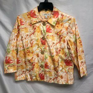 Coldwater Creek Womens Suit Jacket Beige Red Floral Stretch Pockets Collared S
